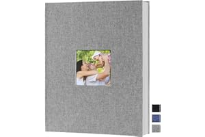 Benjia Album fotograficzny A4, format pionowy, 100 stron, lniany pokrowiec, album fotograficzny do wkładania, na 100 zdjęć A4, szary