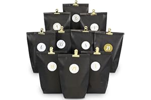 ‎PAPIERDRACHEN Papierdrachen Adventskalender 2025 zum Befüllen - 24 schwarze Geschenktüten mit Zahlenaufklebern & Metall-Klammern - DIY - zum Basteln - Weihnachten