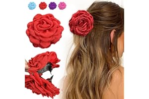 NAILGELER Grande Fermagli per Capelli, Clip di Fiori con Rose, Fiori per Capelli Mollette Multicolore, Accessori per Donne e Ragazze, Viola, blu, rosa, rosso (Rosso, Circa 12 cm)
