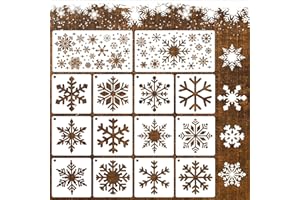 REEKNOKOL Stencil di Natale, 14 Pezzi riutilizzabili, Modelli di Fiocchi di Neve per Decorazioni Natalizie, Scrapbooking Naturale, Artigianato Fai-da-Te per pareti