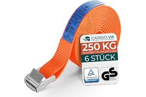 CargoVA® spännrem med spärrhake, set om 6, 25 mm x 3 m lång, brottbelastning 250 kg, spärrrem