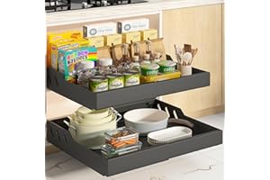 Mointal 2 Piezas Cajón Extraíble para Cocina, Cajón Telescópico, Organizador de Armario, Ancho Ajustable 32-53 cm, Montaje Adhesivo/Tornillos, Negro