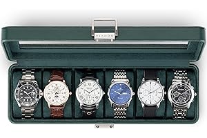 Vlando Uhrenbox Herren, 6 Uhren Uhrenkasten Leder, abschließbarer Uhrenkoffer mit Glasdeckel, Watch Box Uhrenaufbewahrung mit PU Uhrenkissen, Geschenk für Väter, Ehemann, Freund Dunkelgrün