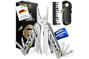 TREKLINE Premium Multitool Werkzeug [rostfreier Edelstahl] Survival Multifunktionsmesser perfektes Camping Zubehör, Multifunktionswerkzeug [27 Funktionen] Taschenmesser, Geschütztes Design
