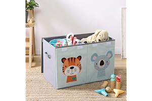 Navaris Contenitore Giochi Bambini - Scatola Porta Giochi - Baule Portagiochi - Contenitori per Giocattoli Cameretta - Grande Versatile con Divisore - Design Tigre Koala - Azzurro