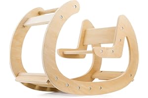 Mamabrum Kids Wooden Rocker with Seat – Montessori Wooden Rocking Arch & Balance Rocker for Toddlers 1+, Safe Natural Wood Climbing Rocker for Motor Skills & Active Play