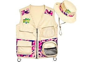 KIDZ@PLAY Safari Kidz Outdoor Explorer Kit - Camouflage Cargo Vest and Hat Set, Backyard Nature Adventures, Washable Costume for Boys and Girls …