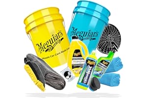 Kit de lavage de voiture: gant de detailmate + chiffon microfibre + Meguiars shampooing Wash&Wax + liquide hybride + nettoyant céramique hybride + 2 seaux de lavage + tamis à saleté + accessoires