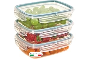 Snips - Set 3 Contenitori per Alimenti 0,6L Trasparenti, Coperchio Salva Freschezza con 4 Chiusure di Sicurezza - Contenitore per Cibi 18,4x14x8 Frigorifero, Microonde e Lavastoviglie, Made in Italy