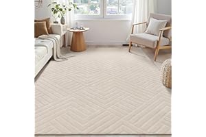 Enyhom Dywany do prania do salonu, 120 x 160 cm, nowoczesny, miękki, z krótkim włosiem, puszysty dywan, antypoślizgowy, geometryczny duży dywan do salonu, do sypialni, jadalni, biura, kremowy