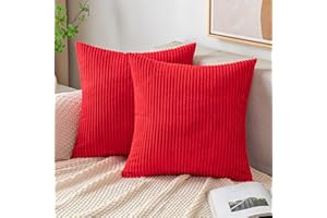 EMEMA Poszewki na poduszki sztruksowe kwadratowe poszewki na poduszki w paski miękkie poszewki na sofę kanapę sypialnia dekoracyjne poszewki na poduszki 18 x 18 cali 45 x 45 cm zestaw 2 czerwone