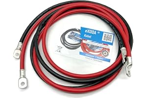 Exoda Set cavi batteria 35 mm² 200 cm capocorda M8 flessibili per auto barca moto camion fino a 1411 Watt 118A rame di alta qualità H07VK fino a 70 gradi.