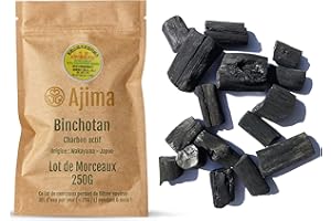 Ajima Binchotan Morceaux de Charbon Actif Bio pour Eau - Filtre à Eau 250G - Purificateur d'eau Végétal Naturel - Bois de Chêne Vert Japonais de Wakayama Certifié - Idéal pour Filtrer l'eau en Carafe