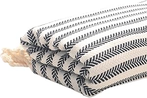 DenoDoa Ręcznik hammam w paski, 100 x 180 cm, dla kobiet i mężczyzn, ręcznik plażowy, 100% bawełna, lekki i chłonny, orientalny ręcznik kąpielowy (czarny)