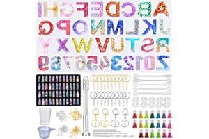 314 Pièces Kit de Moule en Résine de Silicone, Epoxy Alphabet Nombre, Lettre Moules 48 Couleurs Paillette avec Outils, pour Bricolage Bijoux, Porte-Clés, Gland Pendentif