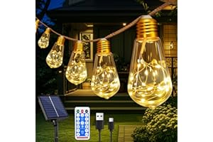 PATEMZON Catena Luminosa Solare per Esterni, 7.5M Catena Luci da Esterno Giardino, Luci Giardino in Corda di Canapa, 16 Lampadine + 8 Modalità + Timer, per Festa, Campeggio, Balcone, Matrimonio
