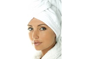 Carenesse Hårturban i vit bomull I turban handduk med knapp och spänne absorberande I stabil hårhandduk mjuk naturlig torkning I utan mikroplast