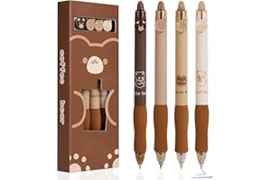 OFFCUP Bolígrafos de Gel Borrable, 4pcs Juego de Bolígrafos Borrables, Boligrafos de Tinta Gel Azul de 0,5mm, Bolígrafos Borrables Retráctiles de Lindo con Borrador Superior (Oso Cafetero)