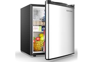EUHOMY Mini Kühlschrank, 46L Kühlschrank klein, kleiner Kühlschrank mit umkehrbarer Tür, 7-Stufen Thermostat, 38dB Ultra-Leise, Energieeffizienter Kompaktkühlschrank für Schlafzimmer, Büro (Silber)