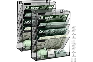 IOUGDSEC Lot de 2 porte-fichiers muraux à suspendre en maille A4 pour dossiers, magazines, documents, courriers, magazines, courrier