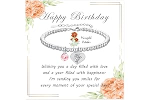 Halora Birthflower Bracelet for Women, 925 Sterling Silver Crystal Birthstone Bracelet Friendship Jewellery Birthday Gifts for Mum Daughter Sister