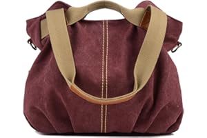 LOSMILE femmes Toile Sac à main Sac d'épaule Sac bandoulière Sac à main Sacs portés Sacs à l'épaule (vin rouge)