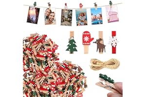 MILIAFLICK Weihnachten Holzklammern 100 Klein Holzklammern Mini Wäscheklammern Weihnachten Weihnachtsbaum Schneeflocke Rentier Handschuhe Klammern Holz Weihnachten Dekoklammern Weihnachten