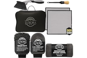 LUXORA AUTO Car Cleaning Kit for Men - Includes Professional Car Detailing Products & Detailing Kit with Wheel Brush, 2 Large 300GSM Microfibre Towels, Wash Mitts, 800GSM Drying Towel for Exterior Valeting