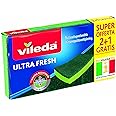 Vileda Ultra Fresh Spugna Abrasiva, Assorbente, AntiGraffio, con Parte Fibrosa, Trattamento Antibatterico, Formato 2+1, Verde