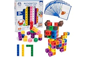 Wisplye Cubes mathématiques, Jeu de 100 Cubes Mathlink Construction, Montessori Apprentissage des Maths Élémentaires avec Cartes d'activité, Jouets Cadeau Éducatif pour Enfants Tout-Petits 3-6 Ans