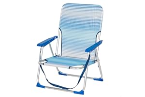 AKTIVE Silla Playa Plegable, Azul Rayas, 44x35x72 cm, Incorpora topes antivuelco, Asa de Hombro, Soporta 110 kg, Asiento bajo, Estructura Aluminio, Tejido textileno, Reposabrazos plástico (62670)