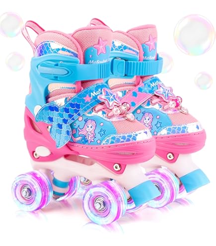 ERNAN Rolschaatsen, 4 maten verstelbare peuter rolschaatsen met oplichtende wielen voor kinderen, meisjes en jongens (Rainbow B, S
