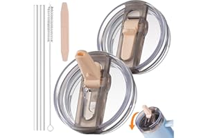 RUACDIQ 2 Stanley Cup a prova di perdite, coperchio di ricambio per Stanley 40 oz, con 2 cannucce, 1 spazzolino per cannucce e 1 attrezzo per lo smontaggio (Crema)