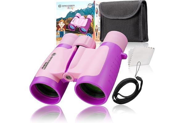 Bresser Jumelles Junior pour Enfant 3 x 30 en différentes Couleurs, grossissement 3X, diamètre de l'objectif 30 mm, espacement oculaire réglable, avec Sangle de Transport Rose