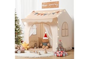 Besrey Tienda de Juego para Niños con Toldo, Casita Infantil 2 en 1 con Luz LED, Bandera y Alfombra Acolchada, Ideal para Interior y Exterior como Tienda de Campaña Infantil, Tipi Infantil