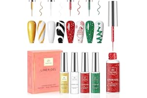 YSUVIN Vernis Semi Permanent, 4PCS Blanc Or Rouge Vert Gel Liner Nail Art Pailleté Vernis à Ongles Soak Off UV pour la Peinture au Trait French Manucure, Noël Nouvel An Cadeaux Beauté, 8ML