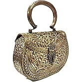 Trend Overseas Women's Vintage Handmade Brass Metal Hand Carving Clutches Handbag For Party