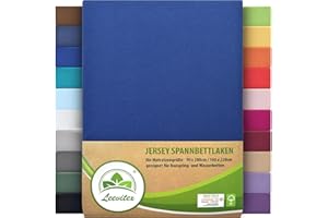 leevitex® Premium Spannbettlaken 90x200-100x220 cm - 40 cm Steg - auch für Boxspringbett & Wasserbett | 100% Mako-Jersey-Baumwolle | ÖKO-TEX | 170g/m² | Royalblau/Königsblau