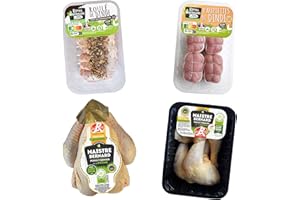 Royal Bernard - Assortiment Automnal - Colis de Viande de Volaille - 4 Barquettes de 4 Savoureux Produits - 1 Roulé de Dinde + 1 Poulet Entier + 4 Cuisses Poulet Label Rouge + 4 Paupiettes