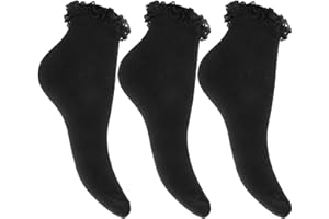 COMFYLOT & KK TRADERS MCR LTD Girls Ruffled Trim Frilly Lace Top Soft Cotton Rich Back to School Ankle Trainer Socks/Dance Socks Ankle Trim Top School Uniform Sox 3 Pairs
