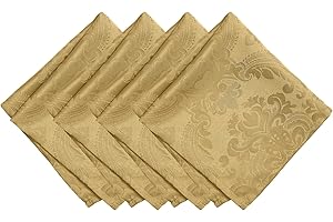 Elrene Caiden Elegance Damast Stoffservietten, 4 Stück, Polyester, Gold, 17" x 17" (Set of 4), 4