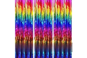 COSORO 3 piezas Cortinas Flecos de Aluminio Metálica Arco Iris Degradado,1mx2m Cortina Cumpleaños Metálica Láminas Reflejos Brillante Decoración Fondo Pared para Fiesta Cumpleaños,Bodas,Navidad Decorativa