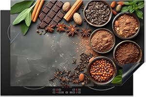 KitchenYeah© Protege Plaque Tapis Pour Induction 81x52 cm Deco Cuisine Protection Vitrocéramique Pour Cuisiniere Épices - Chocolat - Béton - Épices - Cacao