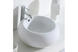 Eridanus, Serie Luciano, Keramik Waschschale, Groß Aufsatz Waschbecken mit Überlauf, Rund, 42 cm