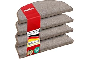Floordirekt 15x Treppenstufen Matten, Stufenmatten innen für Treppe, Treppenteppich, selbstklebend, Teppich für Treppenstufen, Treppenschutz, Stufenteppich (London, Braun-beige, 65x23 cm, Halbrund)