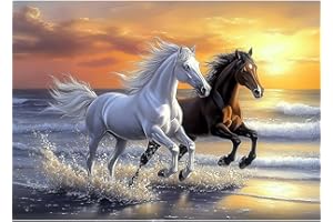 MEIYUDA 5D Diamond Painting Caballos, Pintura Diamante Animales, Diamond Painting Kit Completo Niños Regalo, Manualidades Adultos Diamond Painting Para Decoración De Pared Del Hogar 40x30cm