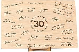 CONTRAXT Carte Anniversaire 30 ans Bois. Cadeau original joyeux anniversaire et mariage Numéro 30 livre d'or alternatif en bois décoration de fête homme femme