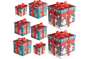 THE TWIDDLERS Geschenkbox Set 8-teilig für Weihnachten - Geschenkkartons mit Schleife in 4 Größen (18/15/13/10 cm) - Wiederverwendbare Geschenkboxen mit Band