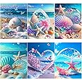 Kikuo DIY Diamond Painting Full Set, 6 Pieces Sea Beach Diamond Painting Kits, 5D Full Drill Diamond Painting Craft for Adults Kids Beginners Home Wall Decor Birthday Gift, 30x40 cm