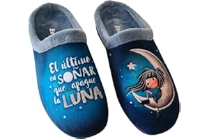 Rodevil Zapatillas casa mujer suaves azules dibujo Luna Frase bonita